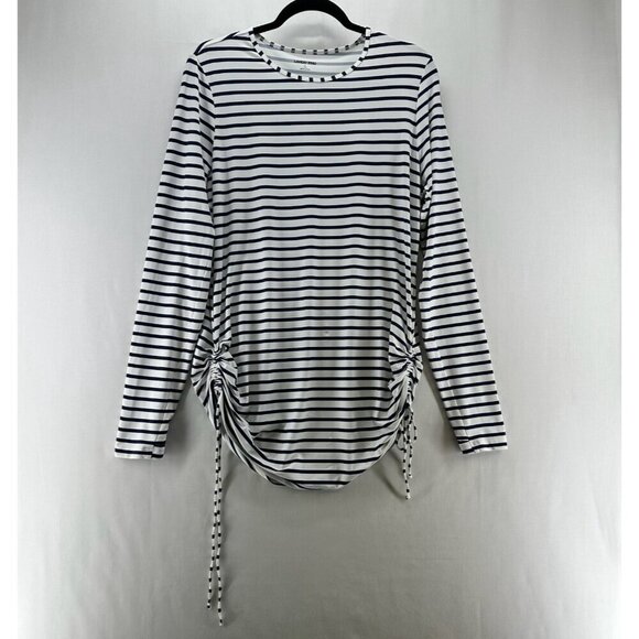 Lands' End Tops - Lands End Top Women L Pullover Long Sleeve Cinched Drawstring Stripe White Black